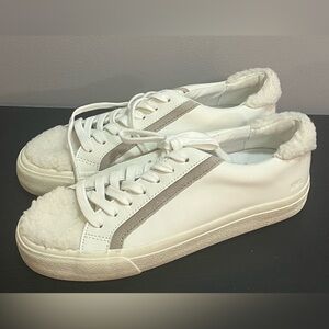 Women's Madewell Sidewalk Low-Top Sneakers White Leather and Sherpa Sneakers